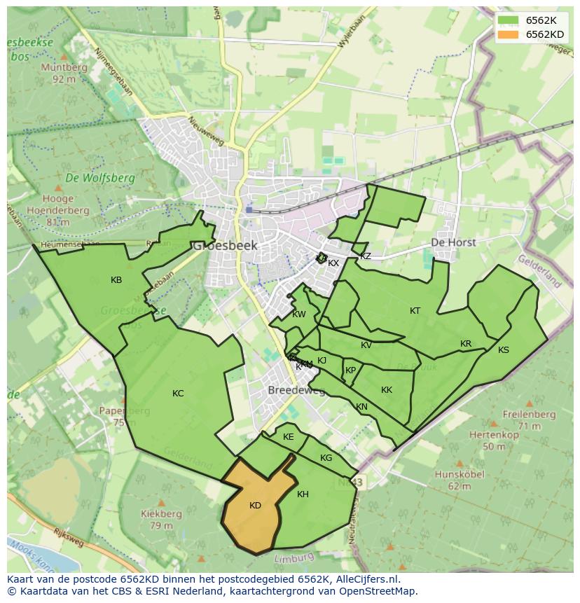 Afbeelding van het postcodegebied 6562 KD op de kaart.