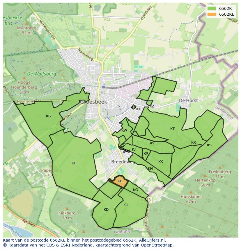 Afbeelding van het postcodegebied 6562 KE op de kaart.