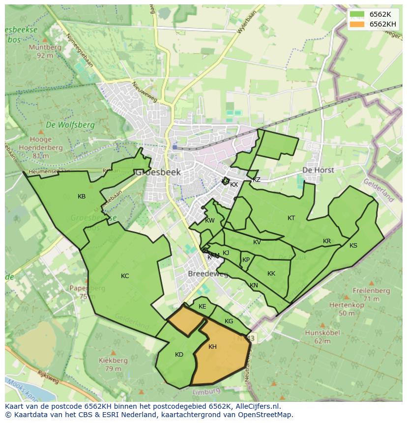 Afbeelding van het postcodegebied 6562 KH op de kaart.