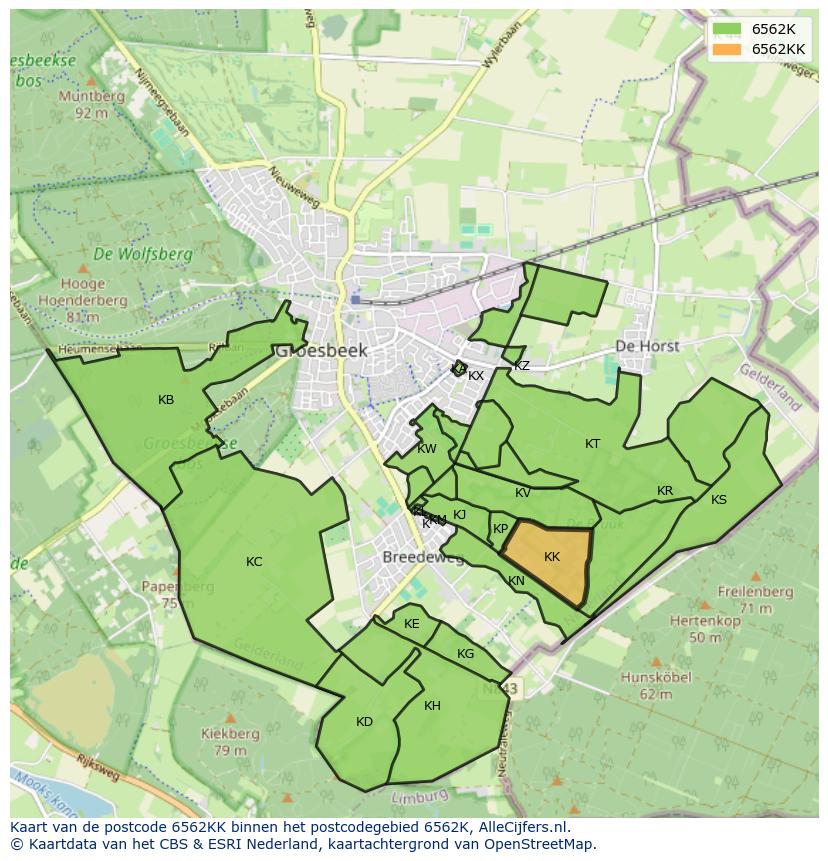 Afbeelding van het postcodegebied 6562 KK op de kaart.