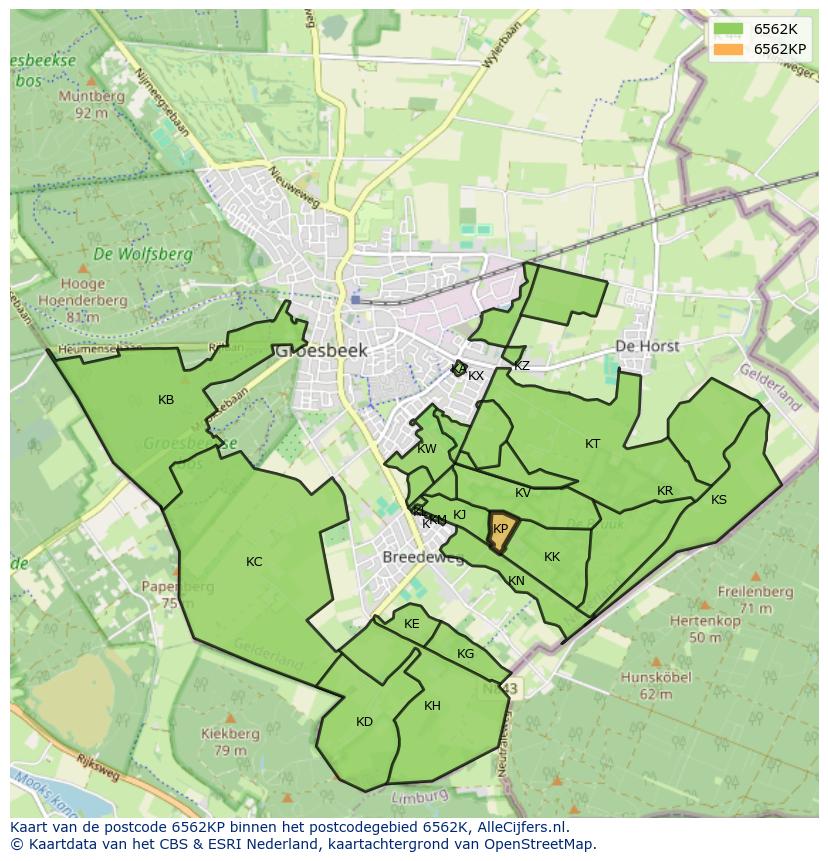 Afbeelding van het postcodegebied 6562 KP op de kaart.