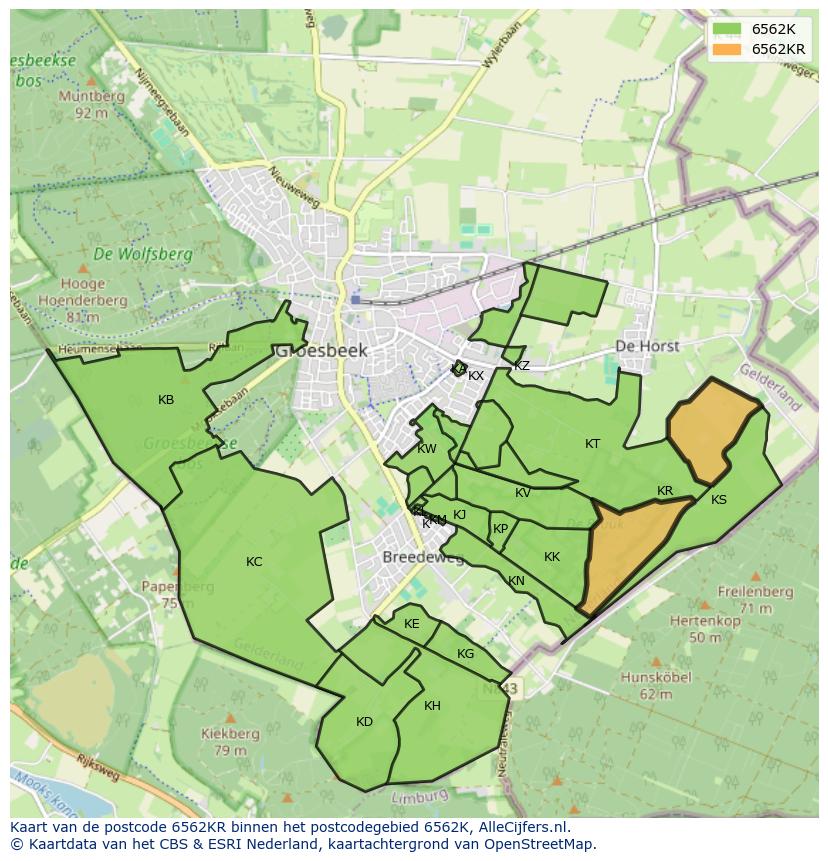Afbeelding van het postcodegebied 6562 KR op de kaart.