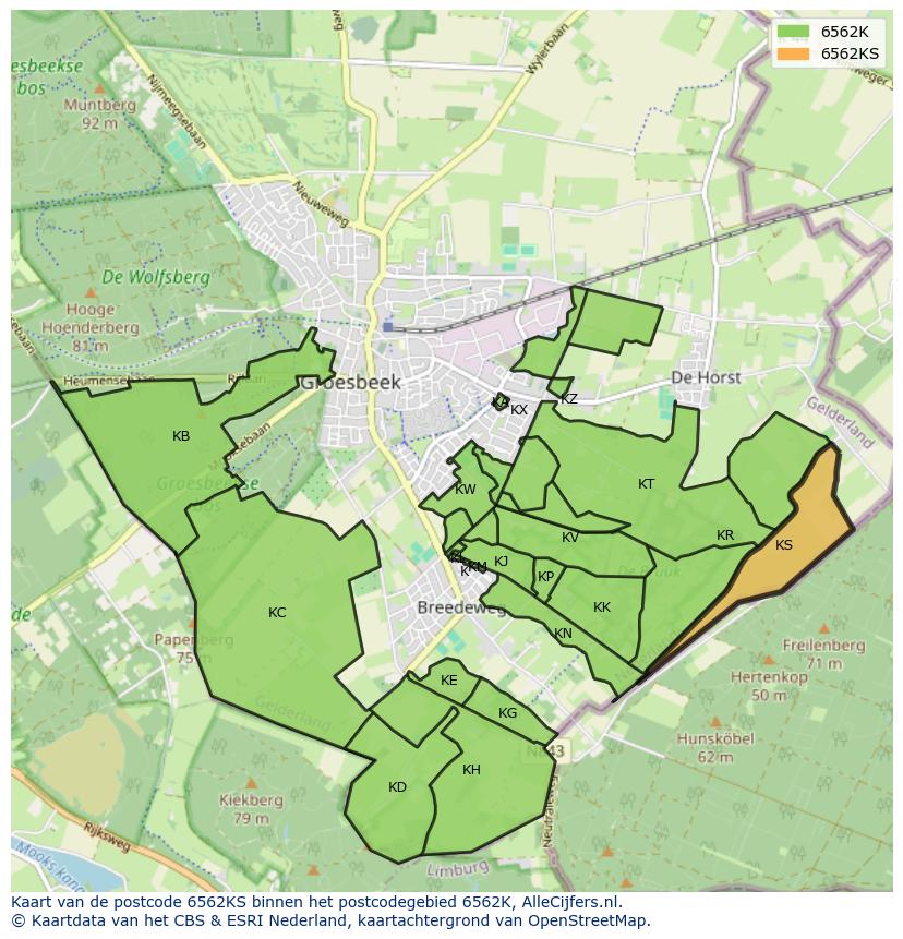 Afbeelding van het postcodegebied 6562 KS op de kaart.