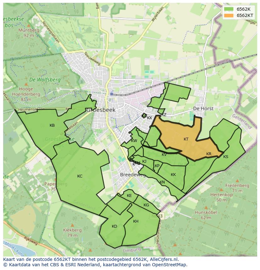 Afbeelding van het postcodegebied 6562 KT op de kaart.