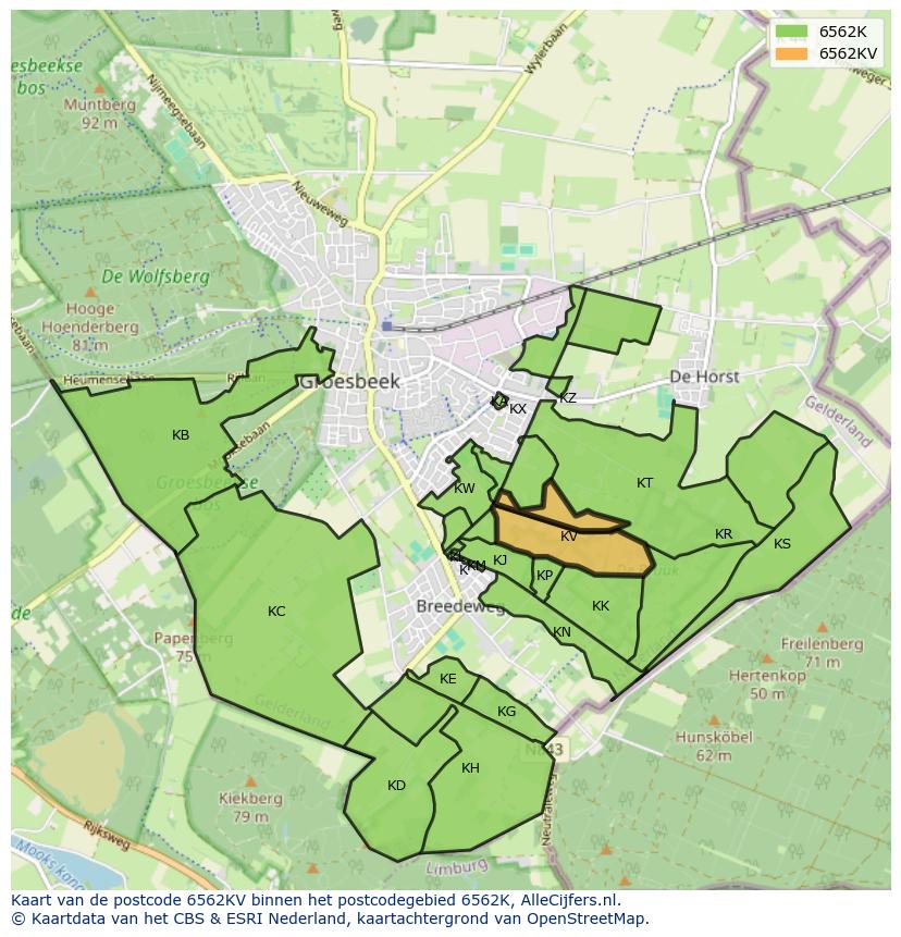 Afbeelding van het postcodegebied 6562 KV op de kaart.