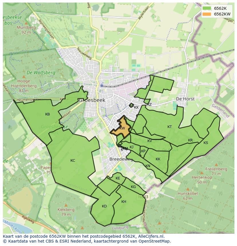 Afbeelding van het postcodegebied 6562 KW op de kaart.