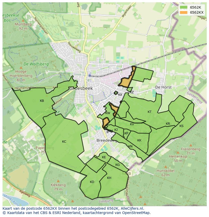 Afbeelding van het postcodegebied 6562 KX op de kaart.