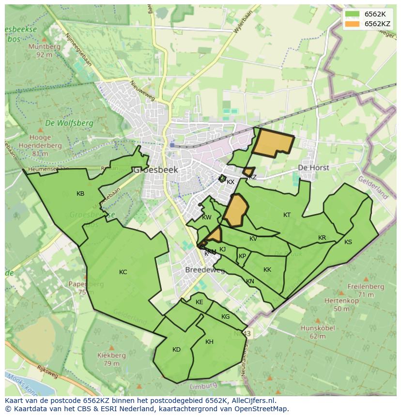 Afbeelding van het postcodegebied 6562 KZ op de kaart.