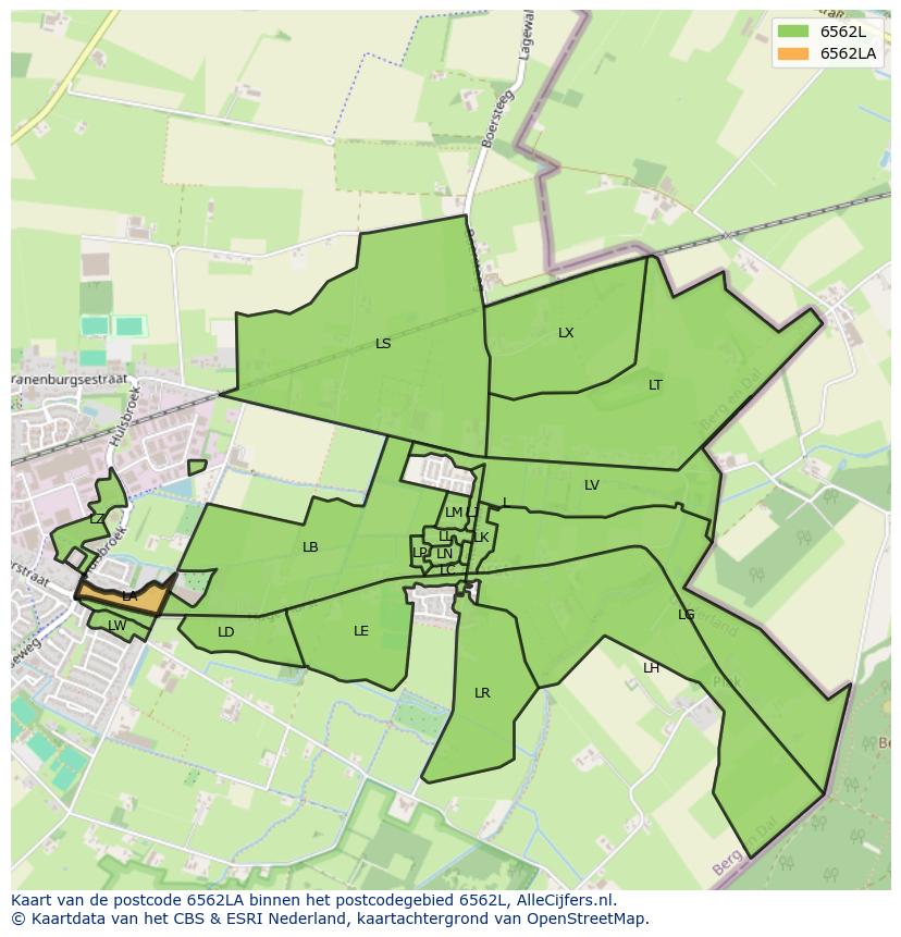 Afbeelding van het postcodegebied 6562 LA op de kaart.