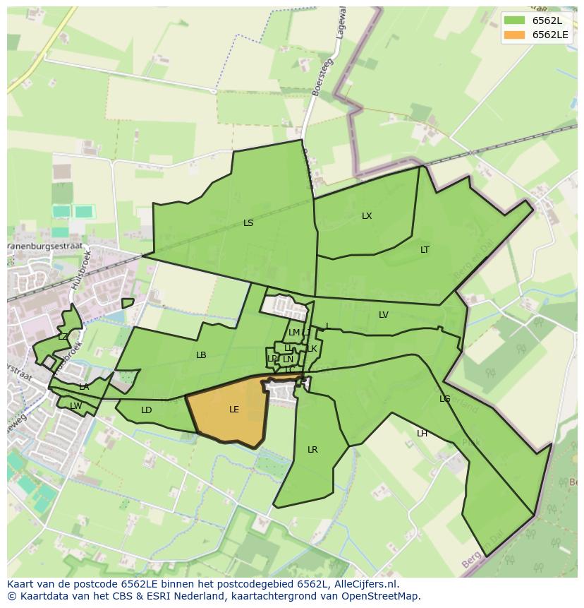 Afbeelding van het postcodegebied 6562 LE op de kaart.
