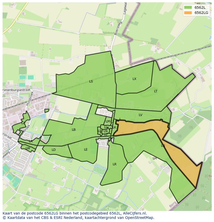 Afbeelding van het postcodegebied 6562 LG op de kaart.