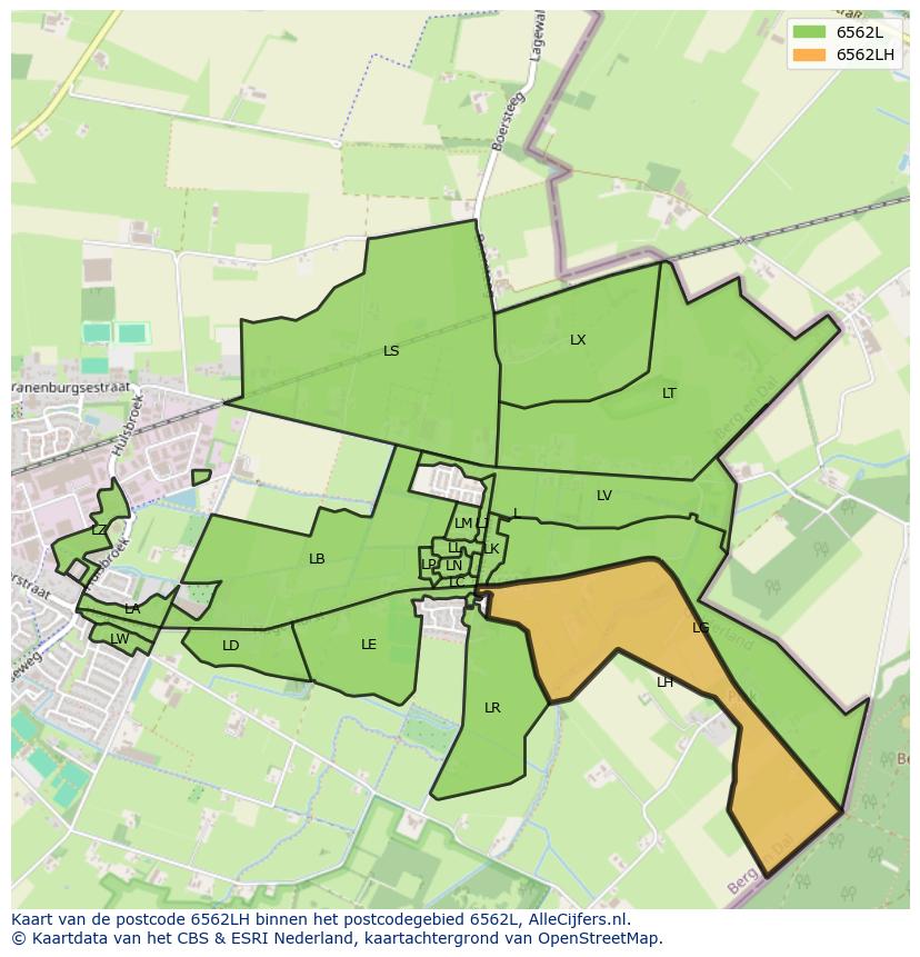 Afbeelding van het postcodegebied 6562 LH op de kaart.