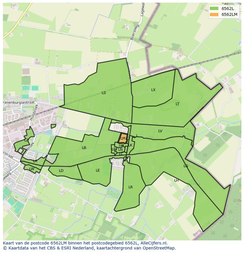 Afbeelding van het postcodegebied 6562 LM op de kaart.