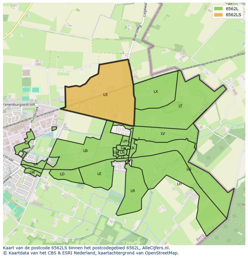 Afbeelding van het postcodegebied 6562 LS op de kaart.