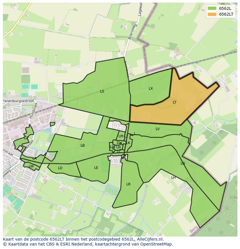 Afbeelding van het postcodegebied 6562 LT op de kaart.