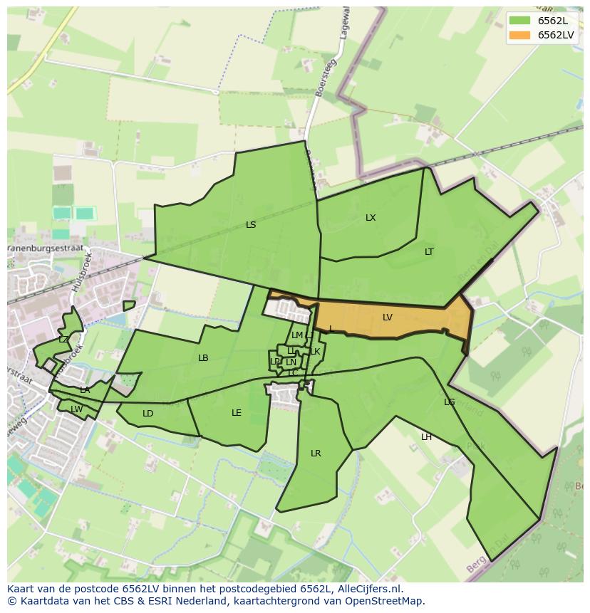 Afbeelding van het postcodegebied 6562 LV op de kaart.