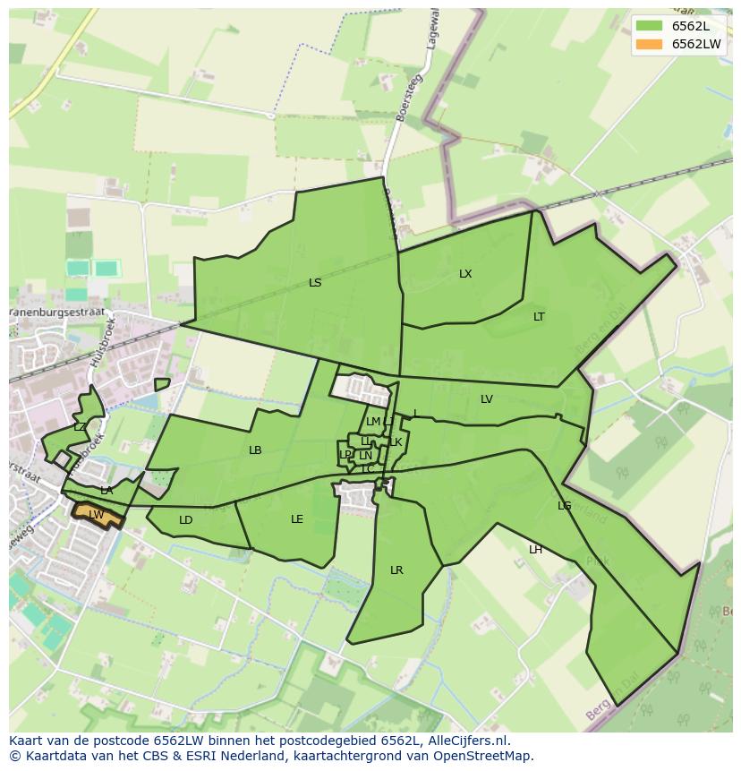 Afbeelding van het postcodegebied 6562 LW op de kaart.