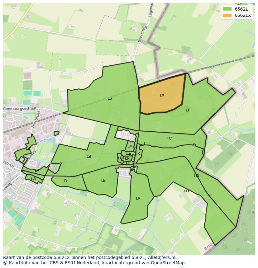 Afbeelding van het postcodegebied 6562 LX op de kaart.