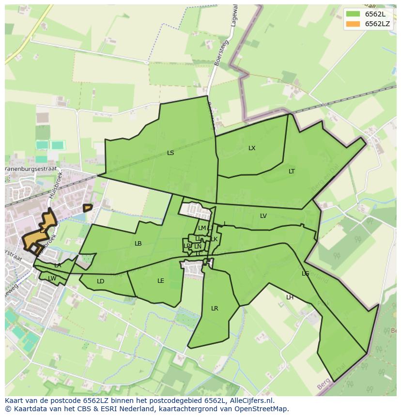 Afbeelding van het postcodegebied 6562 LZ op de kaart.