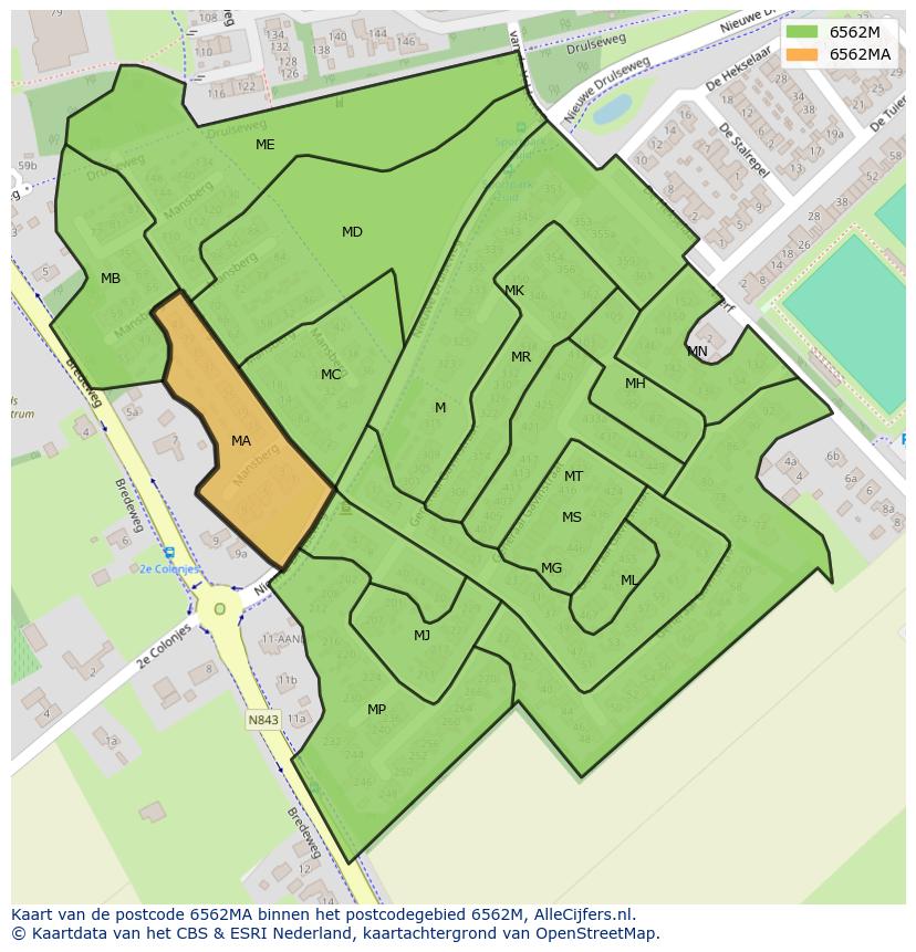 Afbeelding van het postcodegebied 6562 MA op de kaart.