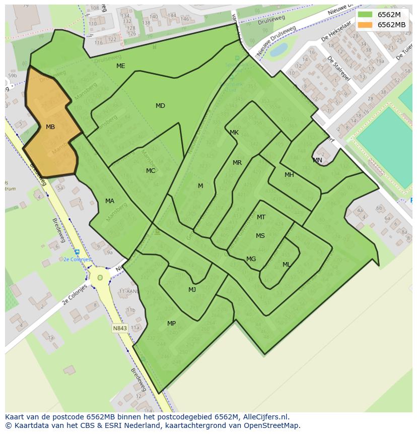 Afbeelding van het postcodegebied 6562 MB op de kaart.