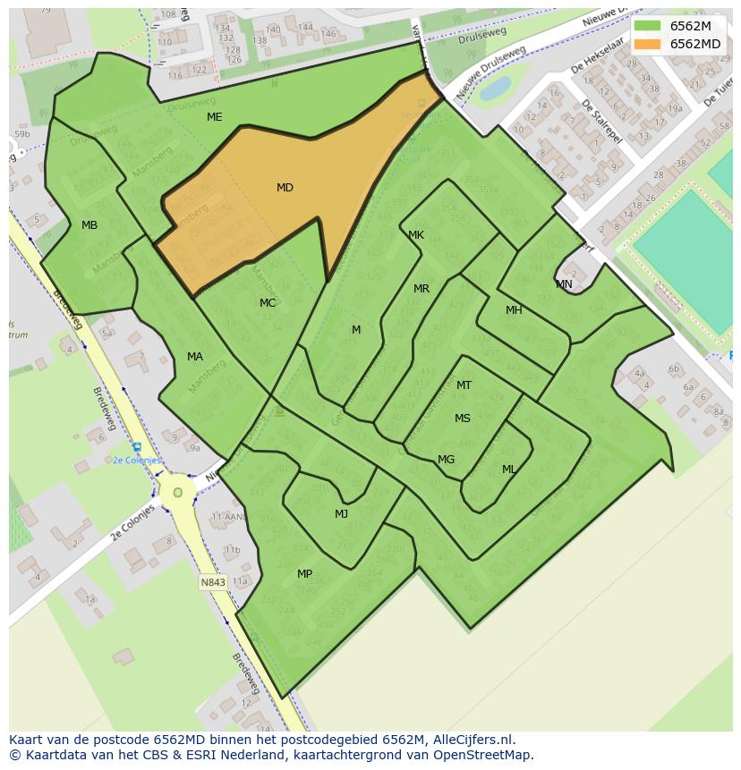 Afbeelding van het postcodegebied 6562 MD op de kaart.