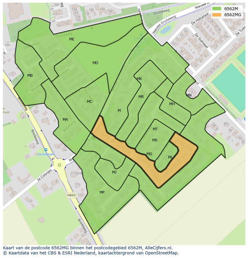 Afbeelding van het postcodegebied 6562 MG op de kaart.