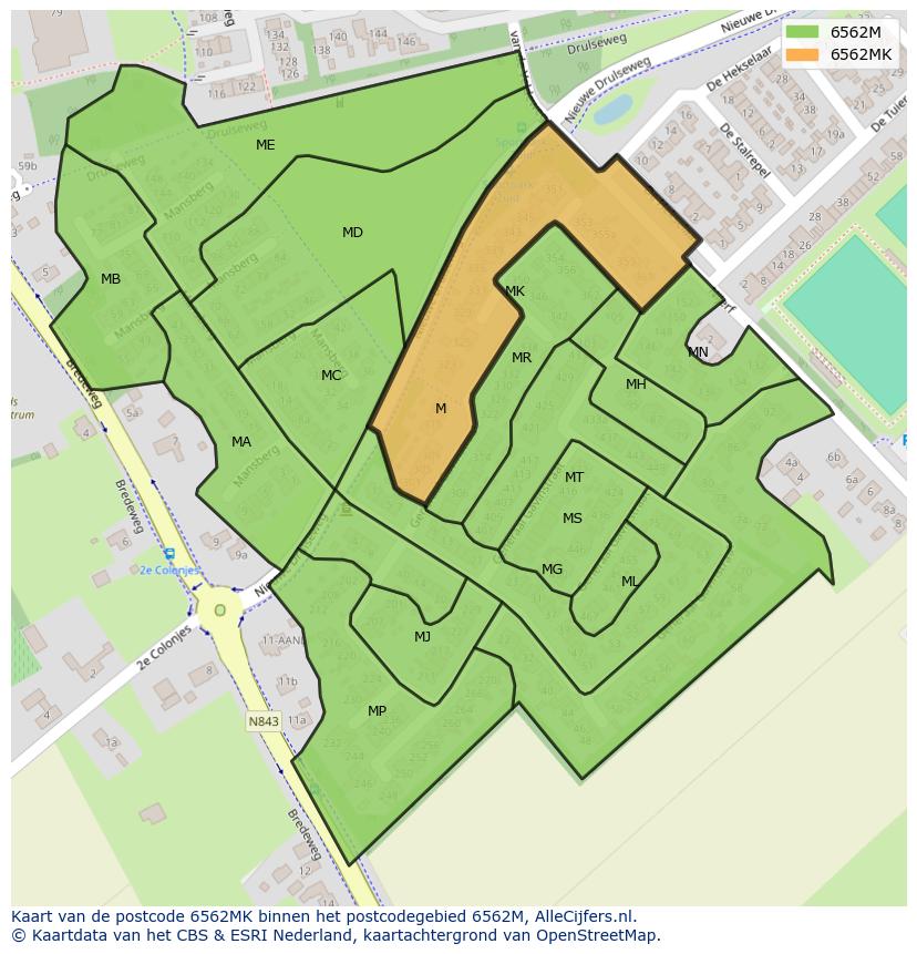 Afbeelding van het postcodegebied 6562 MK op de kaart.