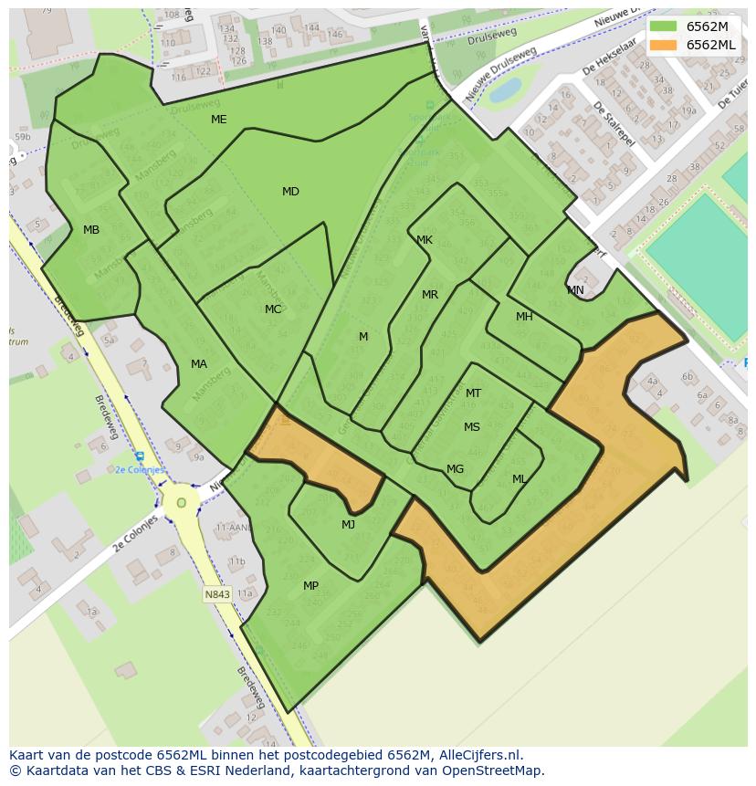 Afbeelding van het postcodegebied 6562 ML op de kaart.