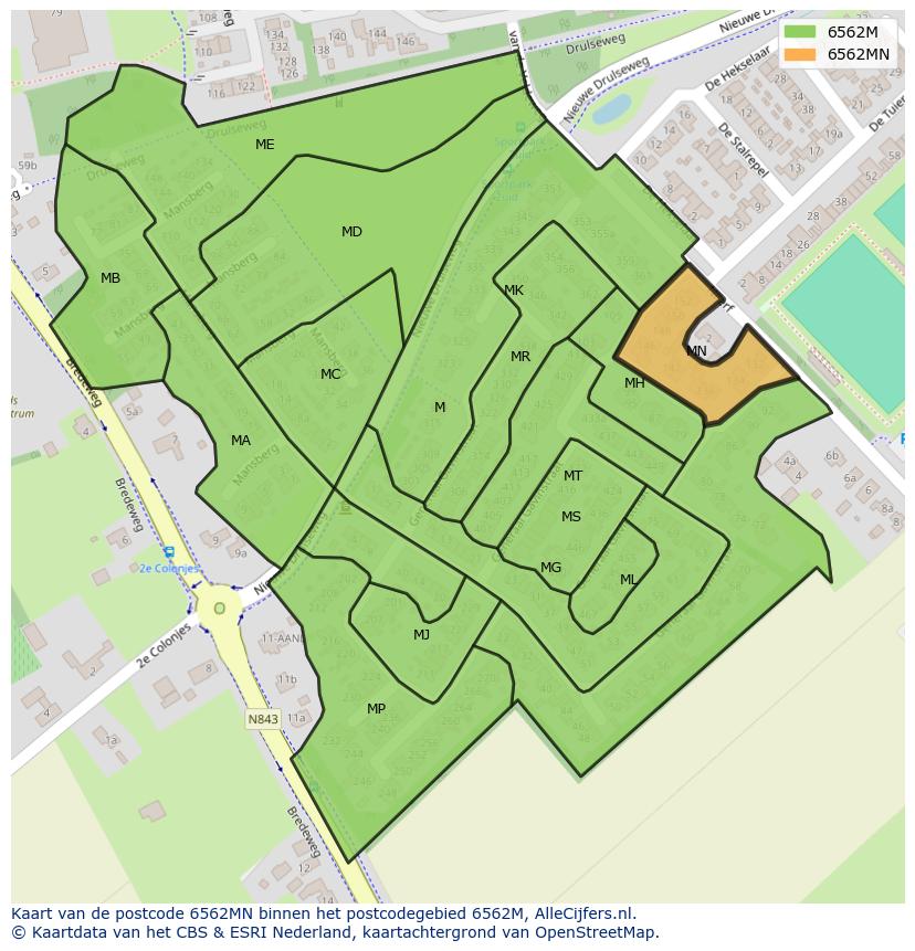 Afbeelding van het postcodegebied 6562 MN op de kaart.
