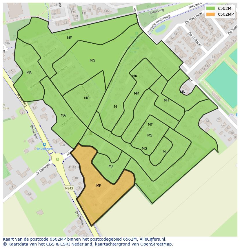 Afbeelding van het postcodegebied 6562 MP op de kaart.