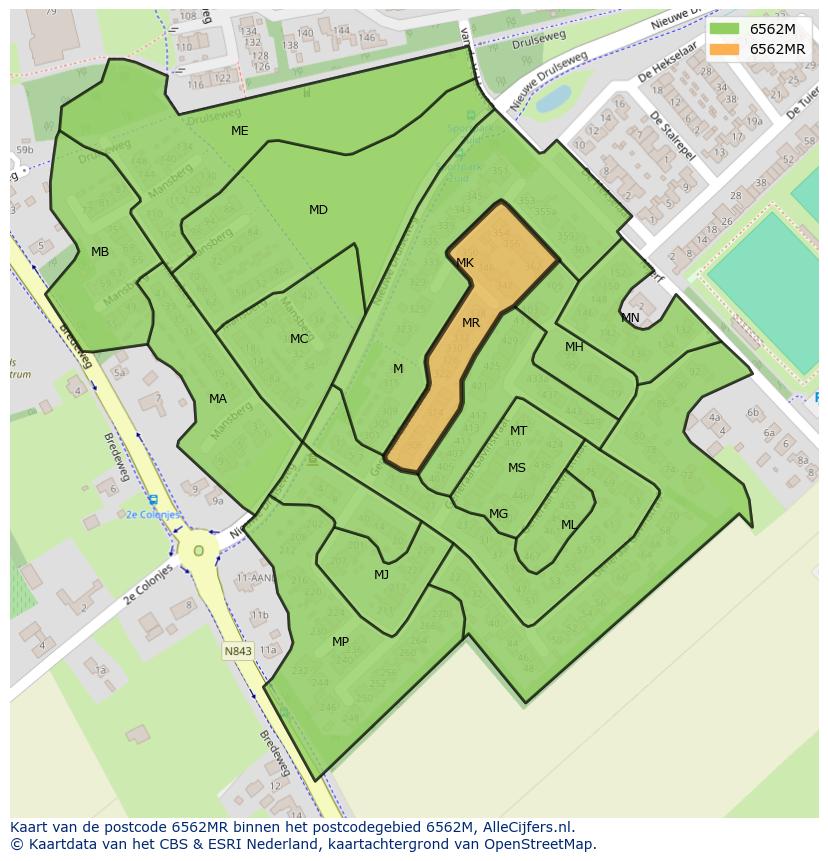 Afbeelding van het postcodegebied 6562 MR op de kaart.