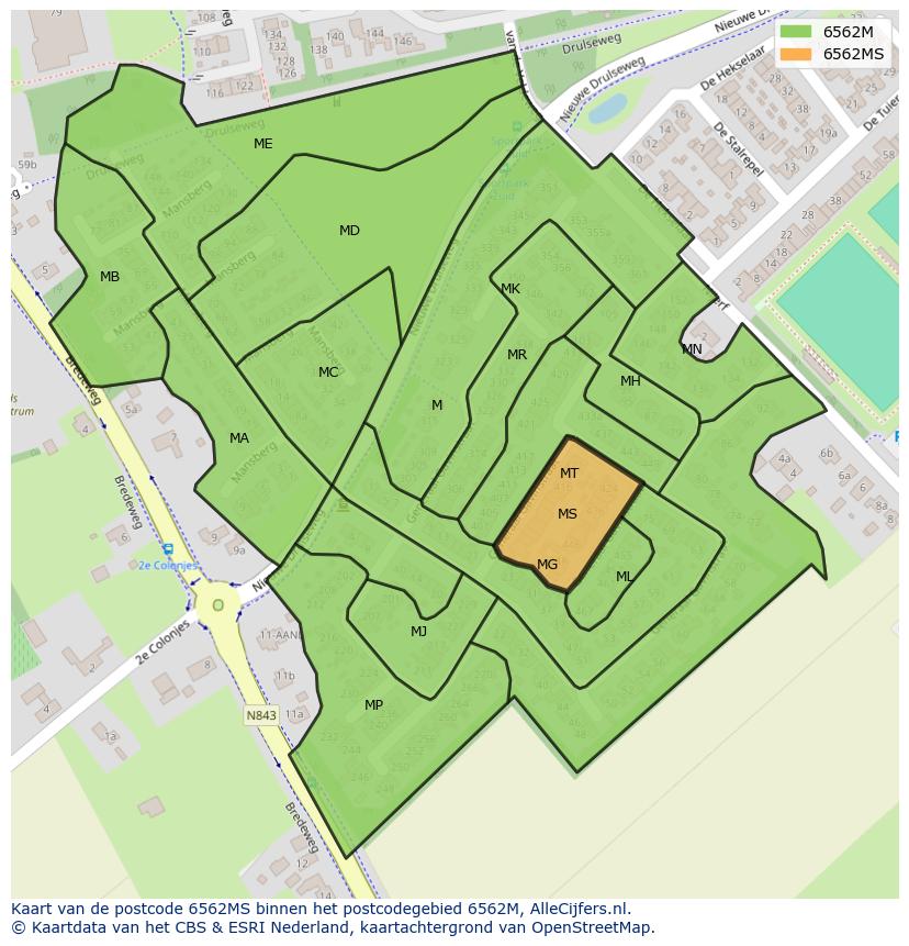 Afbeelding van het postcodegebied 6562 MS op de kaart.