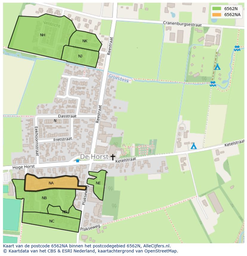 Afbeelding van het postcodegebied 6562 NA op de kaart.