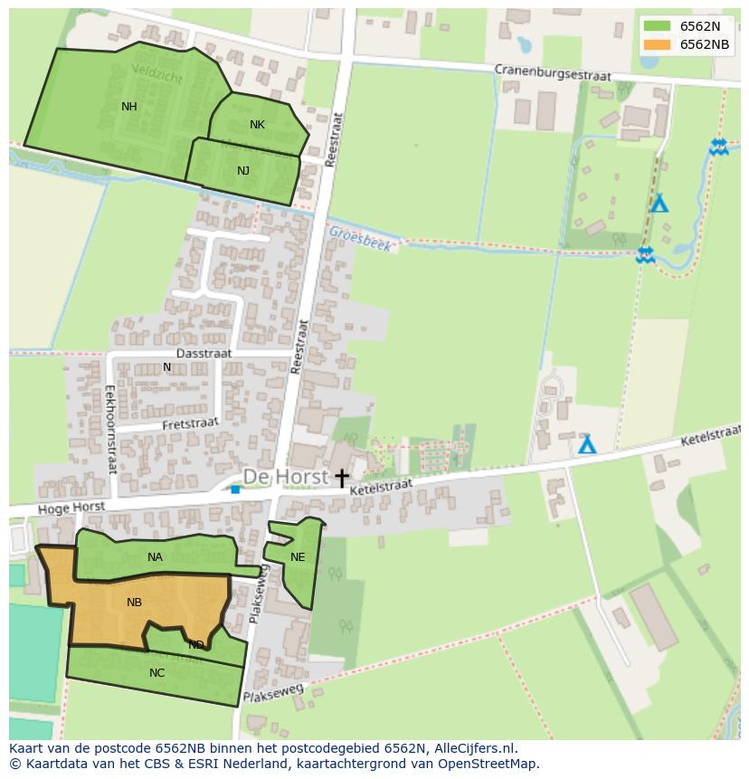 Afbeelding van het postcodegebied 6562 NB op de kaart.