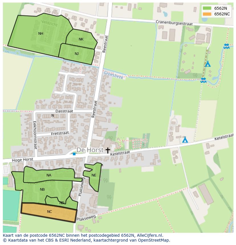 Afbeelding van het postcodegebied 6562 NC op de kaart.