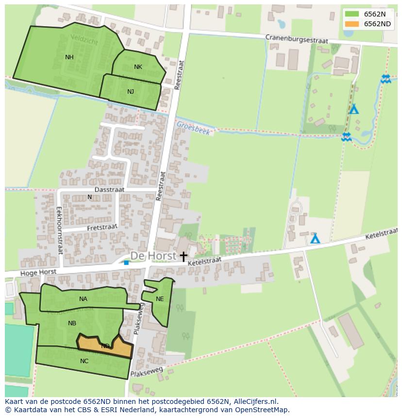 Afbeelding van het postcodegebied 6562 ND op de kaart.