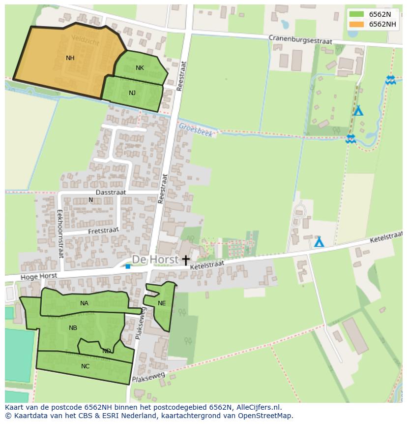 Afbeelding van het postcodegebied 6562 NH op de kaart.