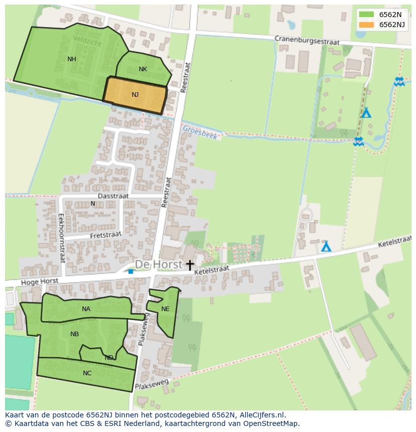 Afbeelding van het postcodegebied 6562 NJ op de kaart.