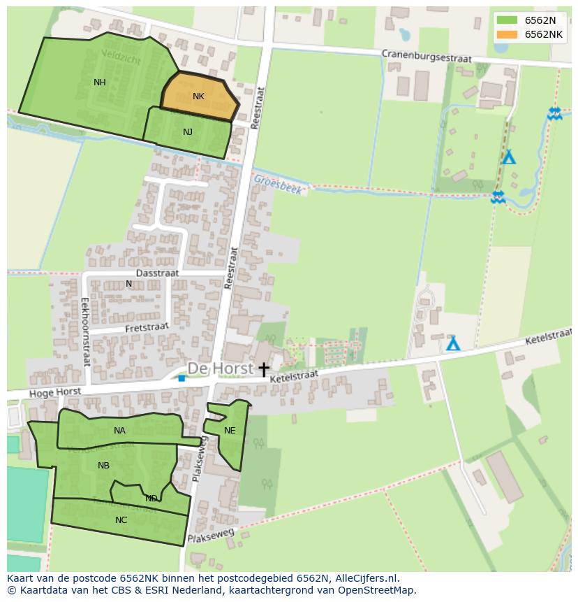 Afbeelding van het postcodegebied 6562 NK op de kaart.