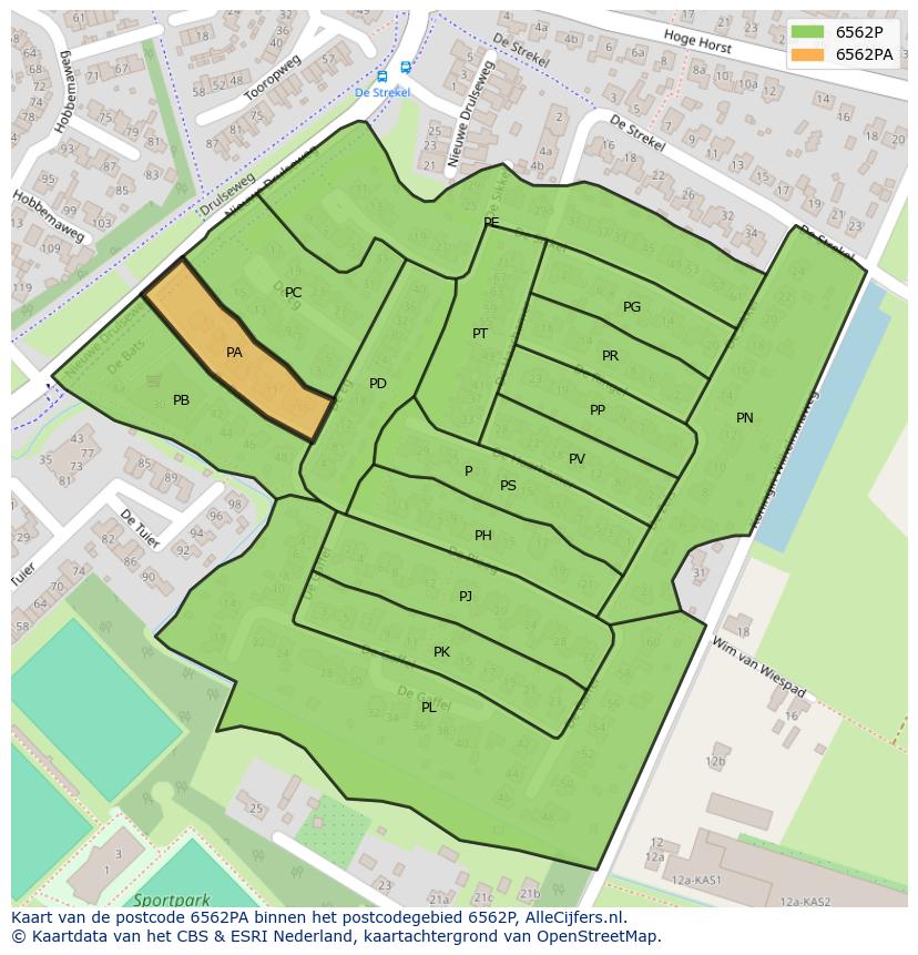 Afbeelding van het postcodegebied 6562 PA op de kaart.