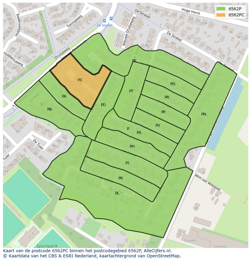 Afbeelding van het postcodegebied 6562 PC op de kaart.