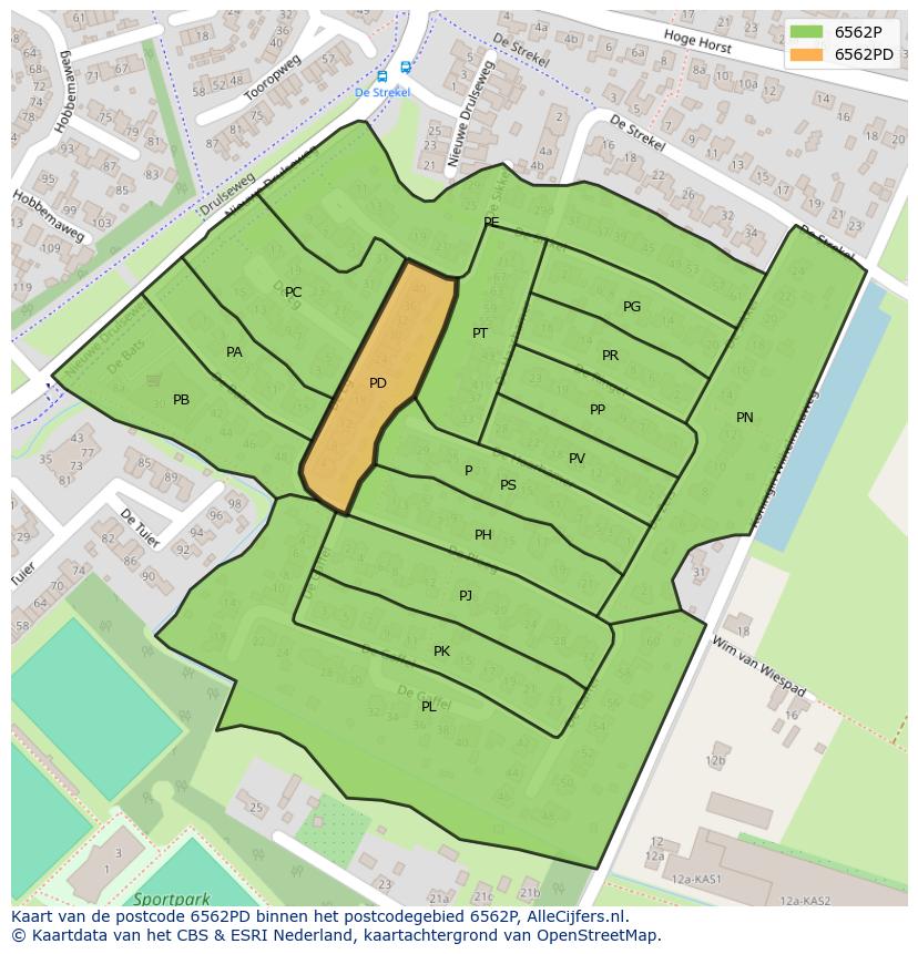 Afbeelding van het postcodegebied 6562 PD op de kaart.