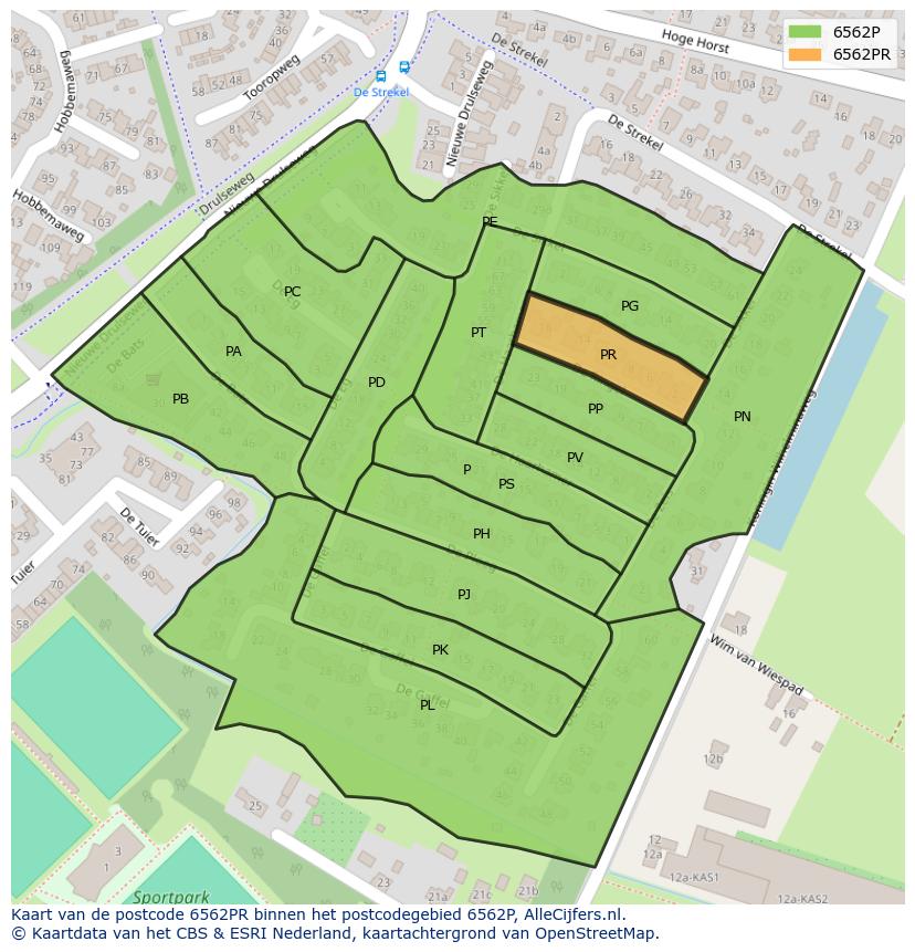 Afbeelding van het postcodegebied 6562 PR op de kaart.