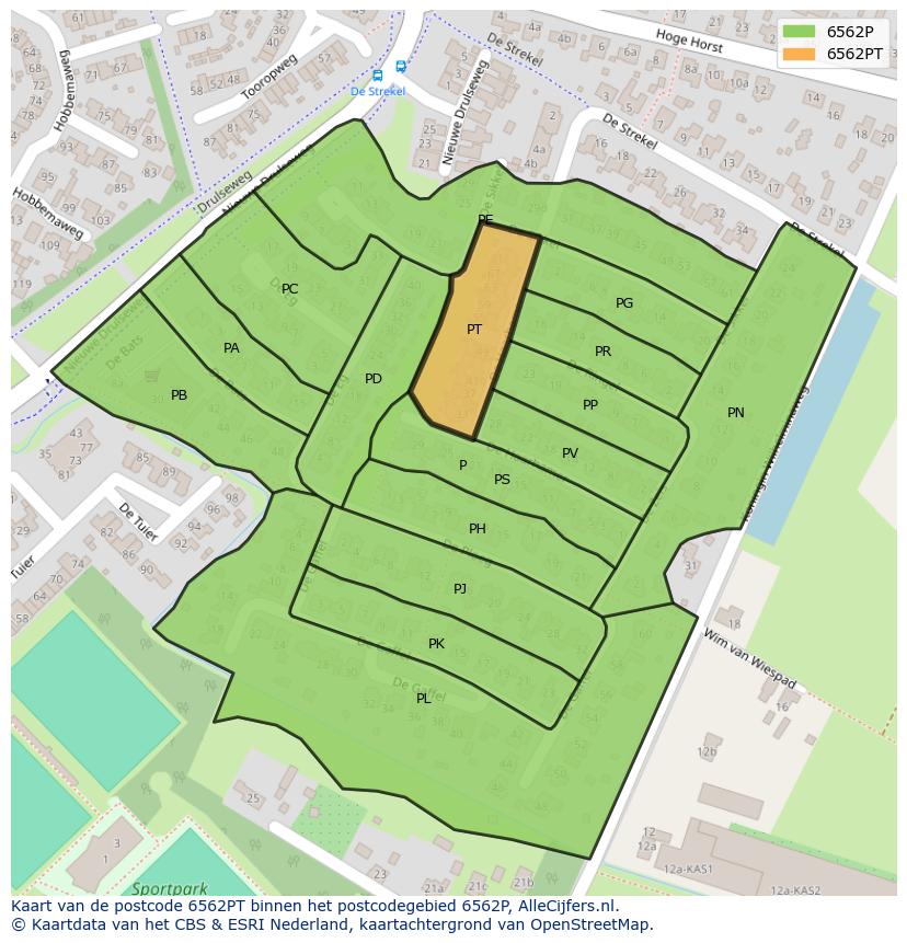 Afbeelding van het postcodegebied 6562 PT op de kaart.