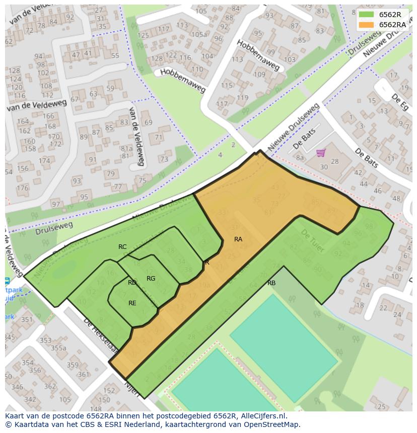 Afbeelding van het postcodegebied 6562 RA op de kaart.
