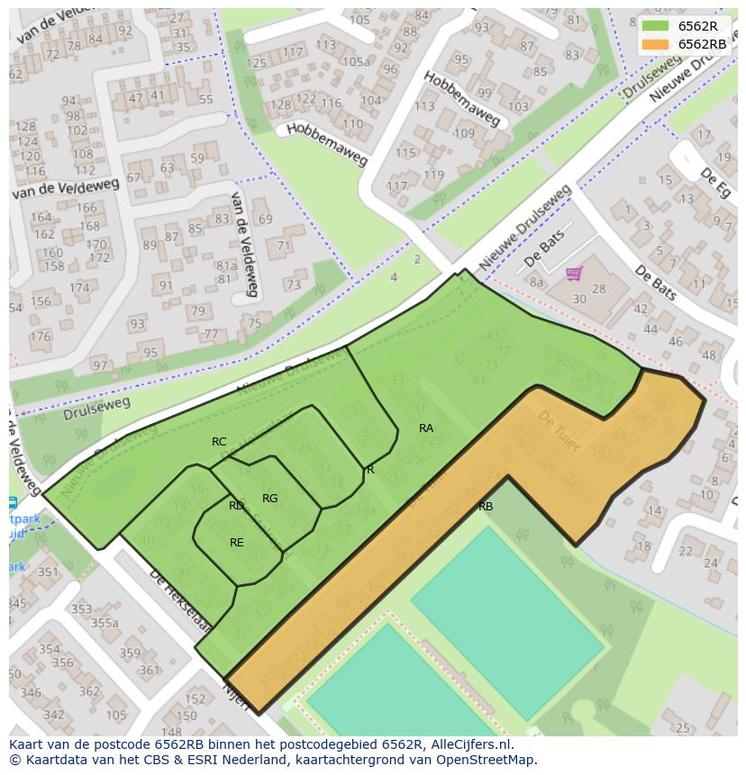 Afbeelding van het postcodegebied 6562 RB op de kaart.