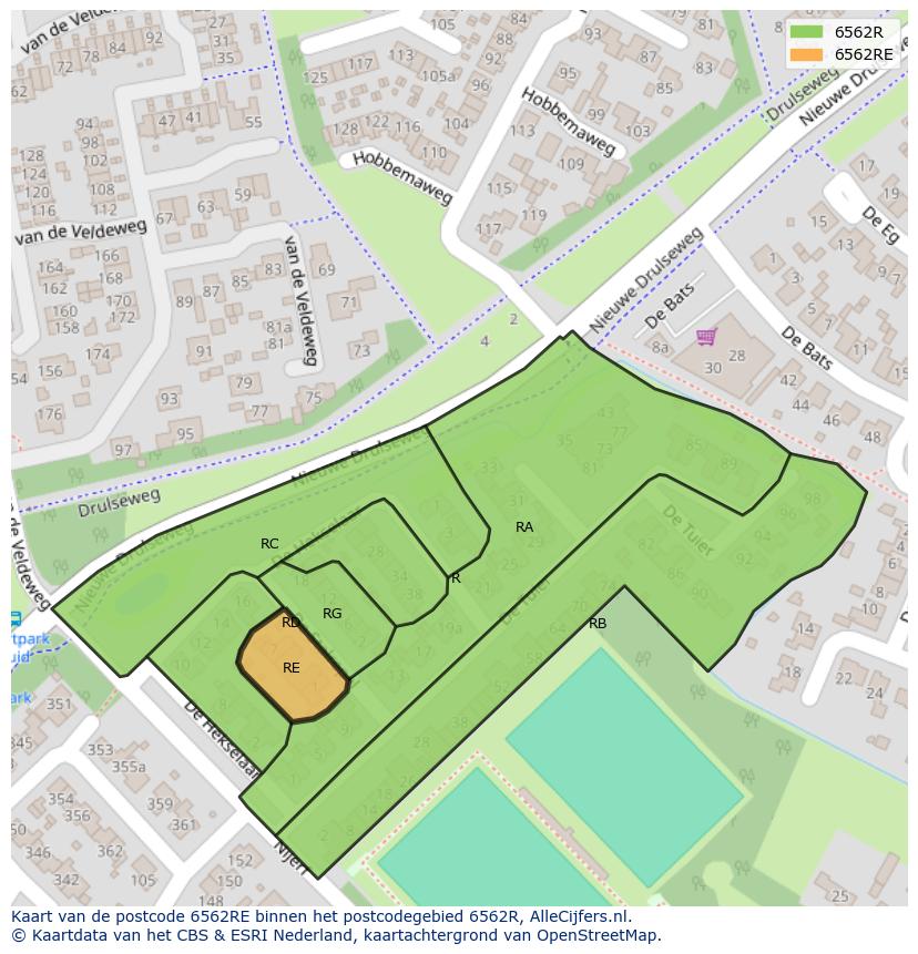 Afbeelding van het postcodegebied 6562 RE op de kaart.