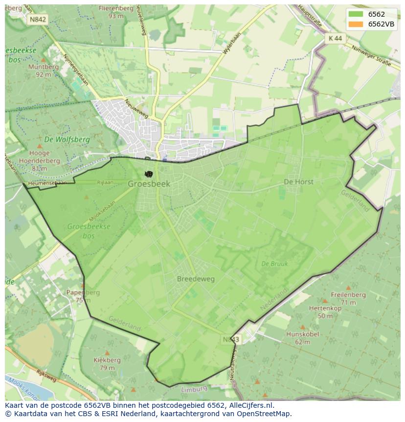 Afbeelding van het postcodegebied 6562 VB op de kaart.