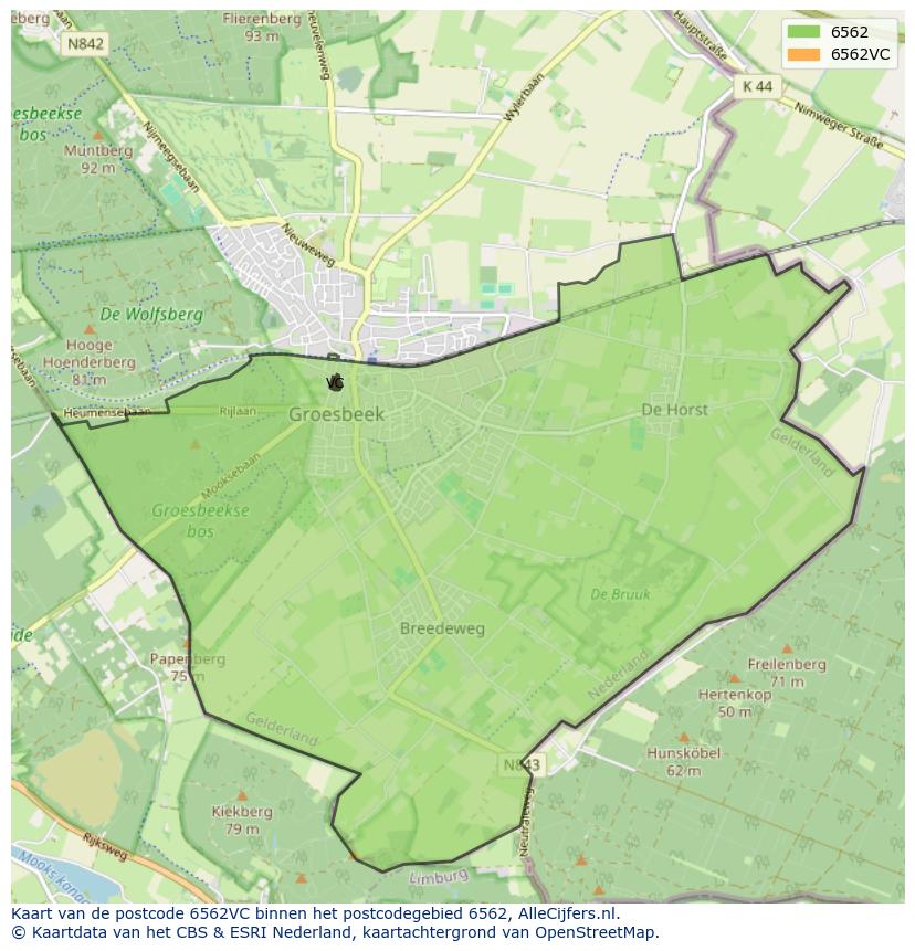 Afbeelding van het postcodegebied 6562 VC op de kaart.
